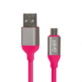 Cable Micro USB GHIA GAC-194P, Longitud de 1 metro, USB 2.0 , Color rosa, Fabricación en plástico.