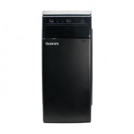 Gabinete media torre QUARONI QCHT-02. Frente de plástico color negro con acabado liso, encendido y puertos frontales. Compatibl