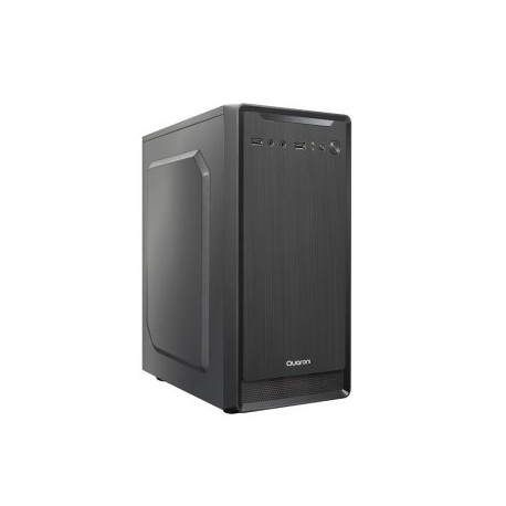 Gabinete Quaroni QCMT-07. Frente de ABS color negro con acabado tipo aluminio cepillado. Incluye Fuente de poder de 500W