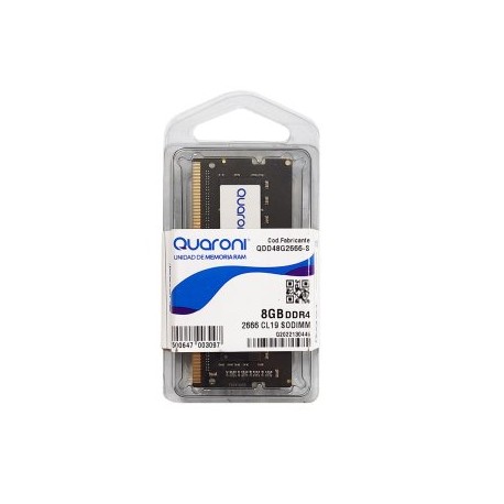 Memoria RAM Quaroni SODIMM DDR4 8GB. Frecuencia 2666MHZ, Latencia CL19, Componente para PC/Servido, Voltaje 1.2V, Negro