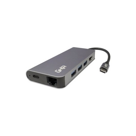 Adaptador GHIA ADAP-20. Multipuerto USB Tipo C macho a HDMI, RJ45, USB, Micro SD, Memoria SD