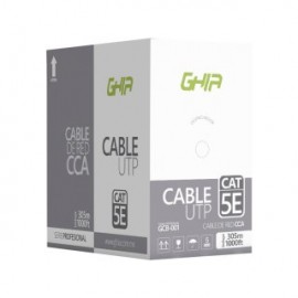 Bobina de Cable Ghia GCB-001. Aluminio revestido de cobre UTP, 305 metros, CAT5E, Calibre 24AWG. Color gris.