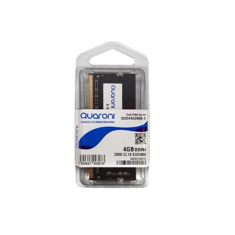 Memoria RAM Quaroni SODIMM DDR4 4GB. Frecuencia 2666MHZ, Latencia CL19, Componente para PC/Servido, Voltaje 1.2V, Negro