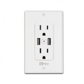 Contacto inteligente de pared Mirati MCP1. 2 puertos USB, 2 Contactos. Vinculación con Alexa y Google assistant. Compatible con