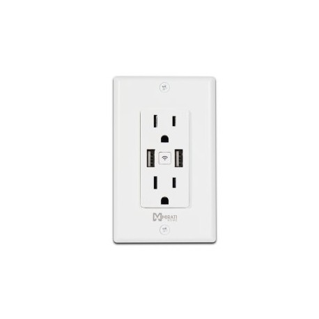 Contacto inteligente de pared Mirati MCP1. 2 puertos USB, 2 Contactos. Vinculación con Alexa y Google assistant. Compatible con