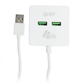 HUB USB de 4 puertos GHIA GAC-168.  Compatible para transferencia de datos, cable de 50 cm.