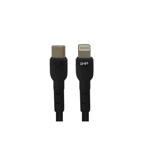 Cable GHIA GAC-204N. Tipo C a Lightning, longitud 1 metro, material plastico.