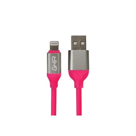 Cable de datos GHIA GAC-196P. Tipo Lightning, longitud de 1 metro, fabricación en plastico, color rosa.