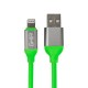 Cable de datos GHIA GAC-196V. Tipo Lightning, longitud de 1 metro, fabricación en plastico, color verde.
