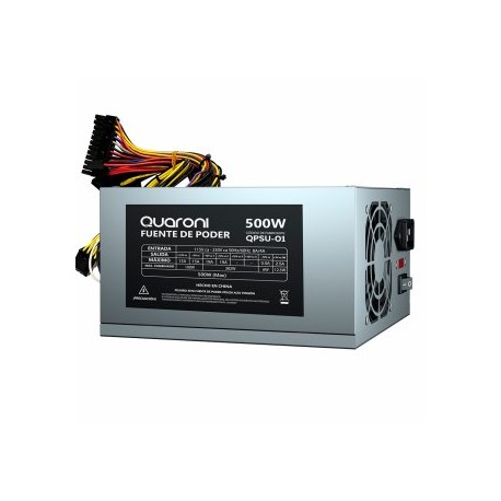 Fuente de poder Quaroni QPSU-01.  Potencia hasta 500W, conexión a MoBo 20+4 pines, 2 SATA