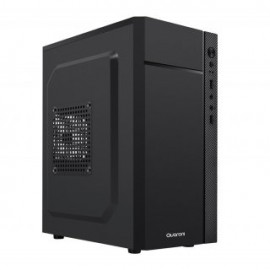 Gabinete Quaroni QCMT-05. Frente de ABS color negro con franja tipo fibra de carbono. Incluye Fuente de poder de 500W